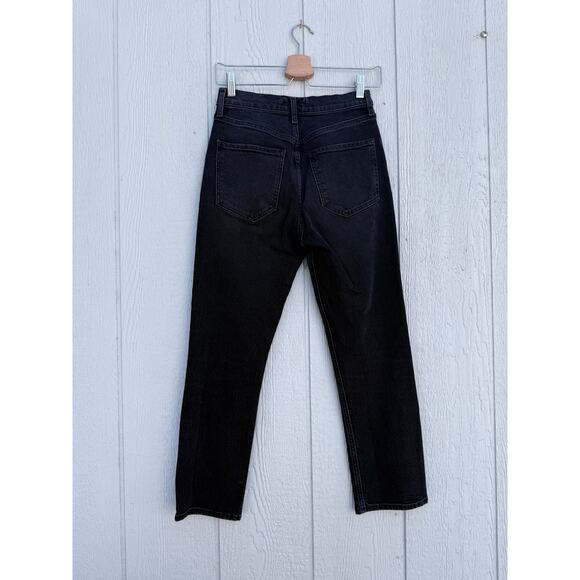 AGOLDE dark wash Riley high rise straight crop button fly denim jeans Panoramic - Picture 4 of 14